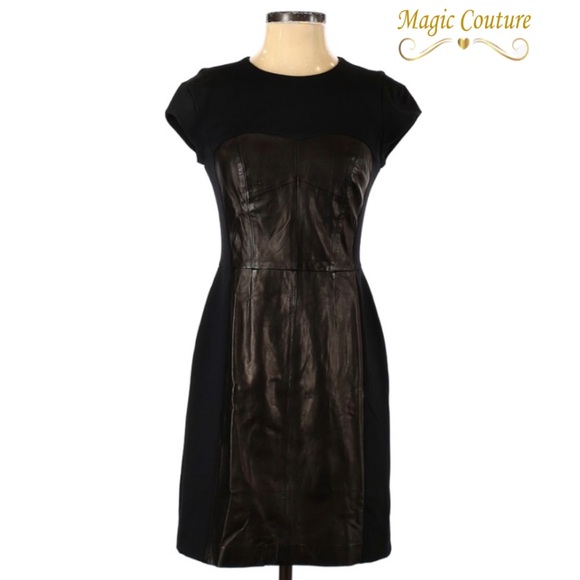 ❌SOLD❌Rebecca Taylor Lamb Leather Paneled Dress🖤🖤🖤 - Picture 5 of 14